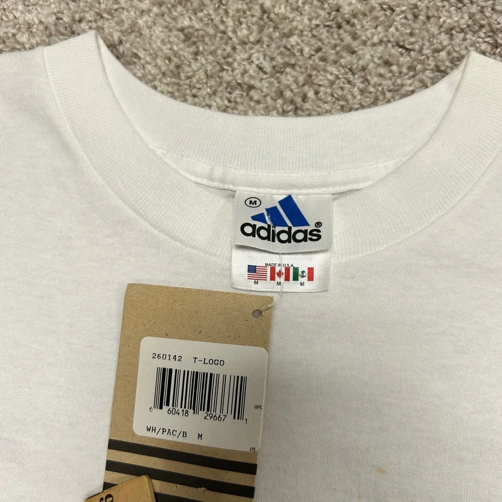 Vintage 90s Adidas Logo Tshirt Men Size Medium Made‎ In USA White New (other)